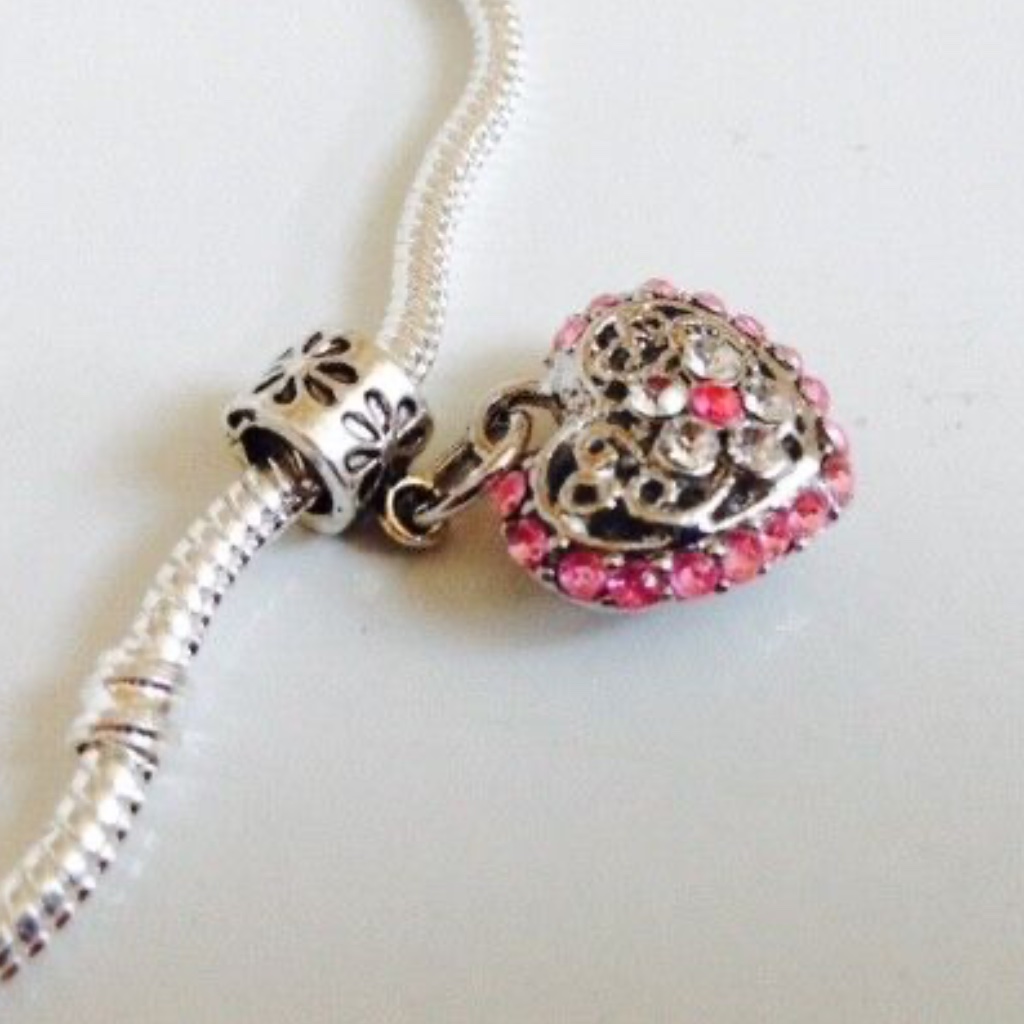 “Heart” Dangling Charm Bead For European Style Charm Bracelets Or Necklace